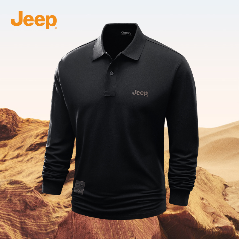 Jeep吉普专柜正品新款商务运动风翻领长袖POLO衫百搭男士卫衣春秋