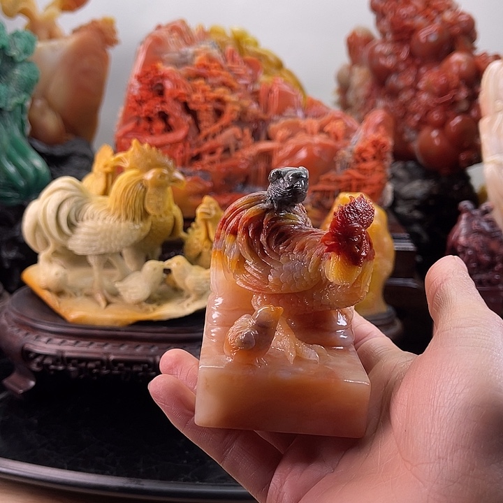 打***客寿山石金鸡报喜印章