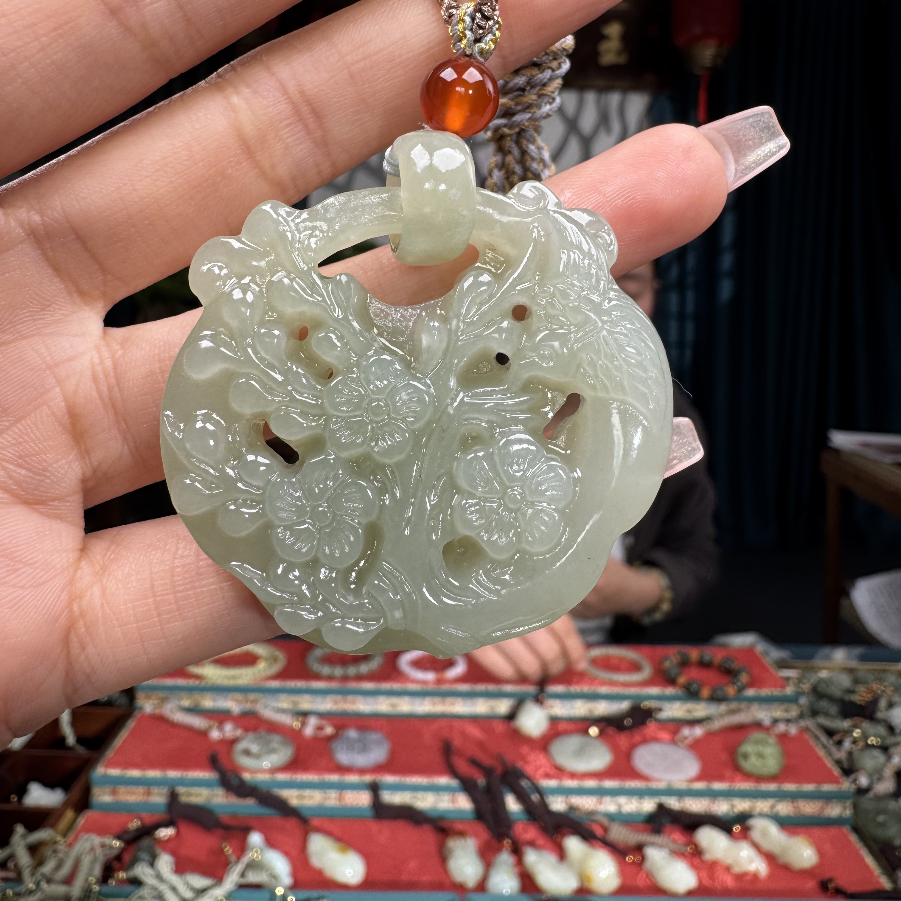 和田玉挂件冰晴水喜上眉梢平安锁（48mm）