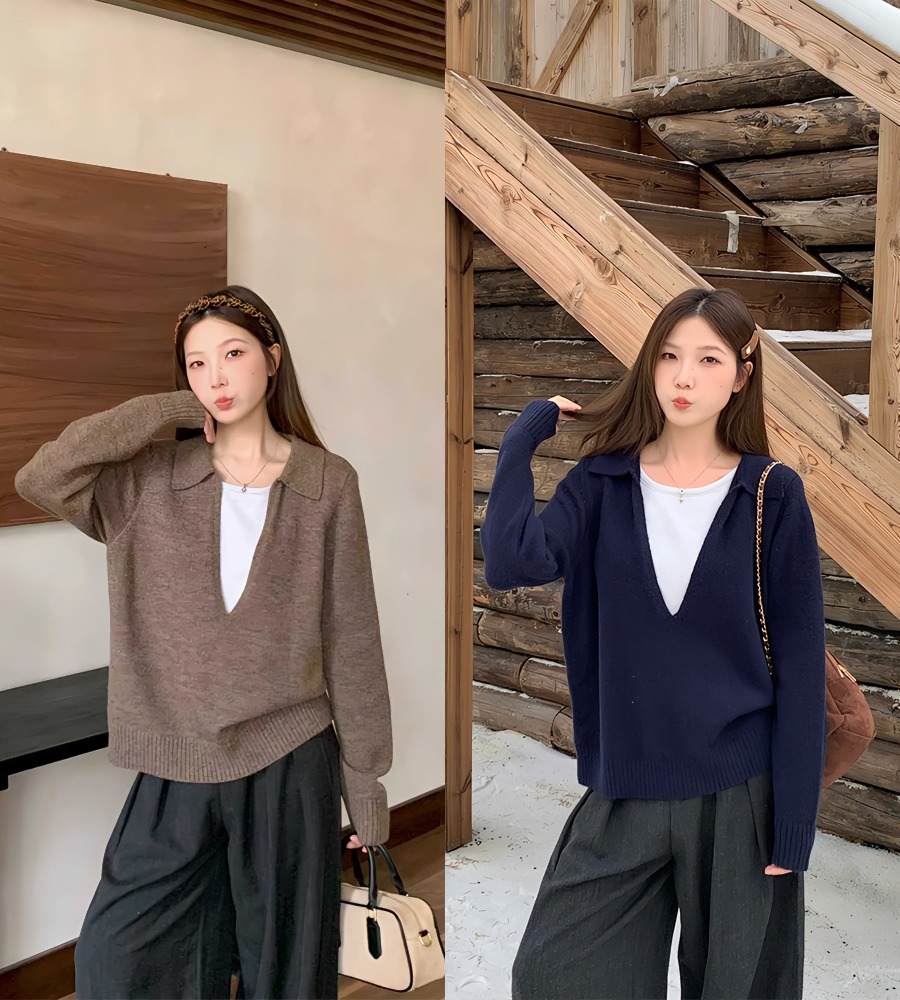 清2025秋季胖mm大码慵懒风软糯V领假两件针织衫女打底毛衣68721