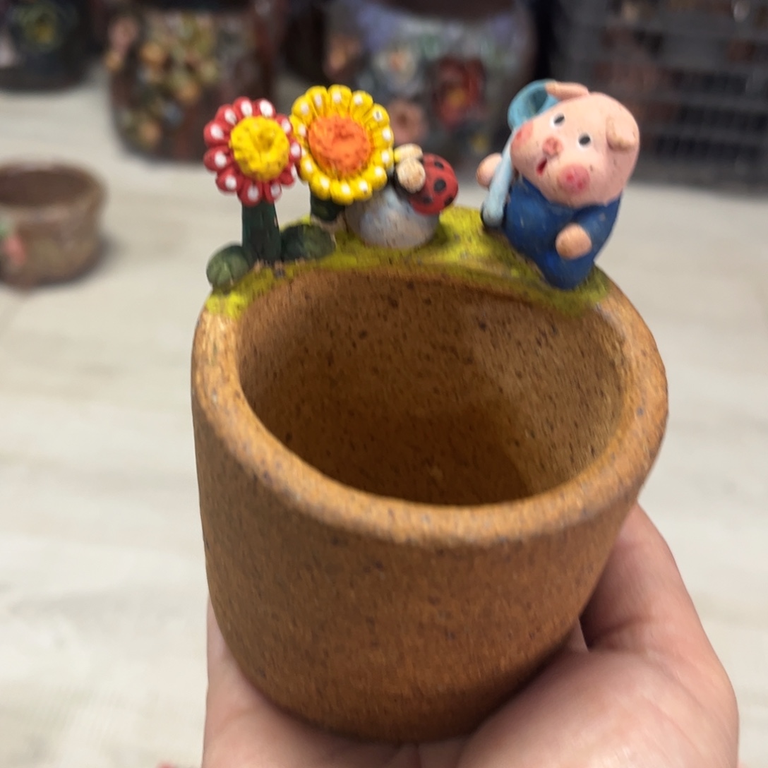 泥塑古镇炻陶花盆