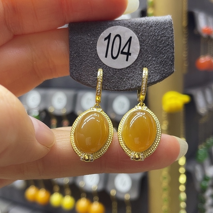 和田玉银S925镶嵌耳饰