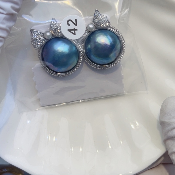 拼合珍珠（马贝珠）耳饰银S925镶嵌