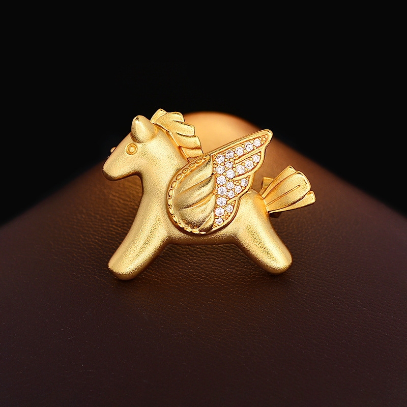 铜胸针 生肖马年小马驹胸针女款高档奢华气质胸花本命年配饰别针