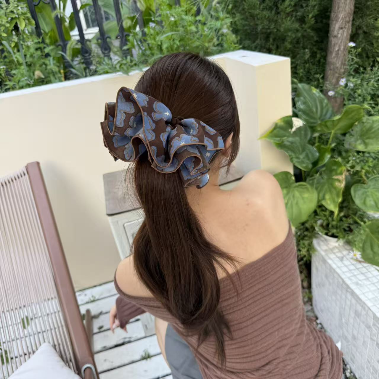 【海盐可露里】系列新款秋冬原创时尚星空蓝咖色裙摆面膜发圈4003