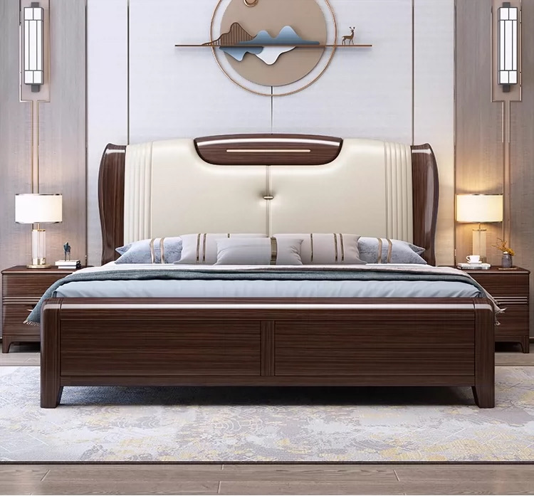 紫金檀木实木床1.8米中式双人床1.5m米现代简约主卧高箱储物软包