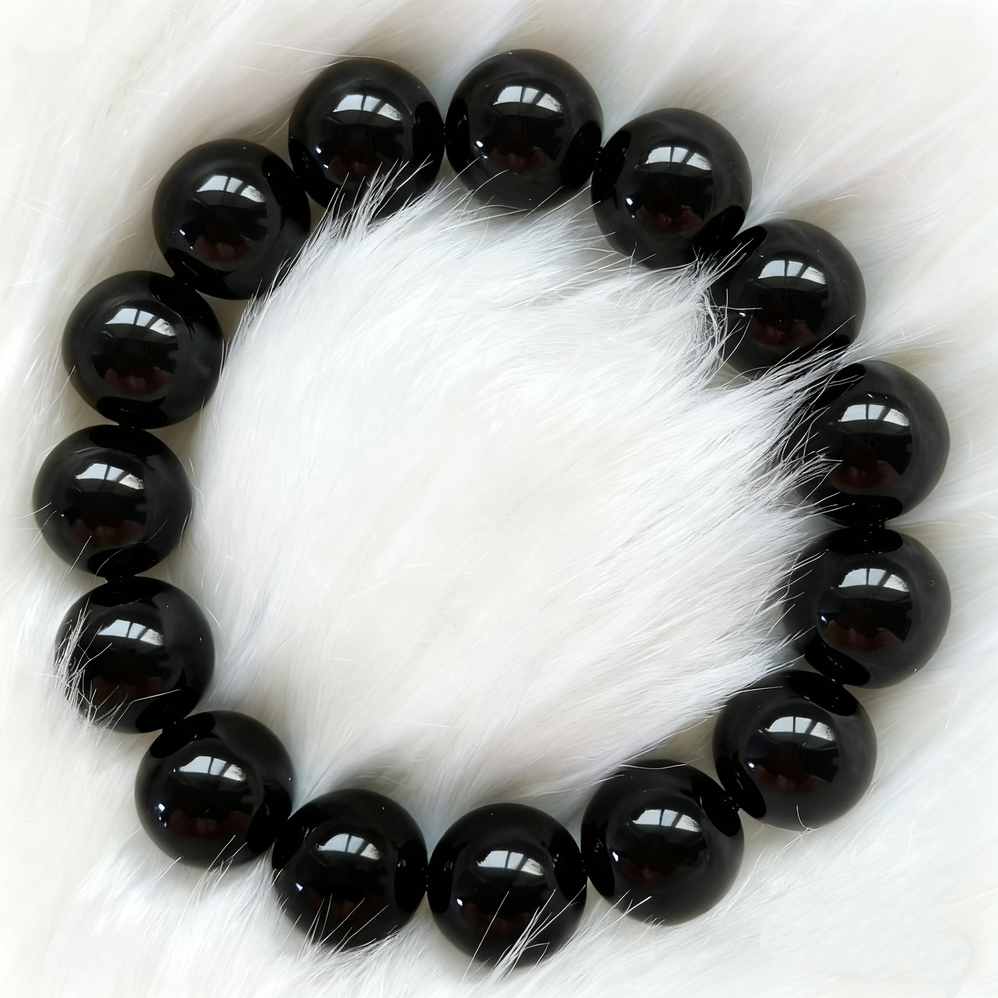 HYS05黑金黑曜石天然黑曜石散珠单圈手链男士女士黑色气质