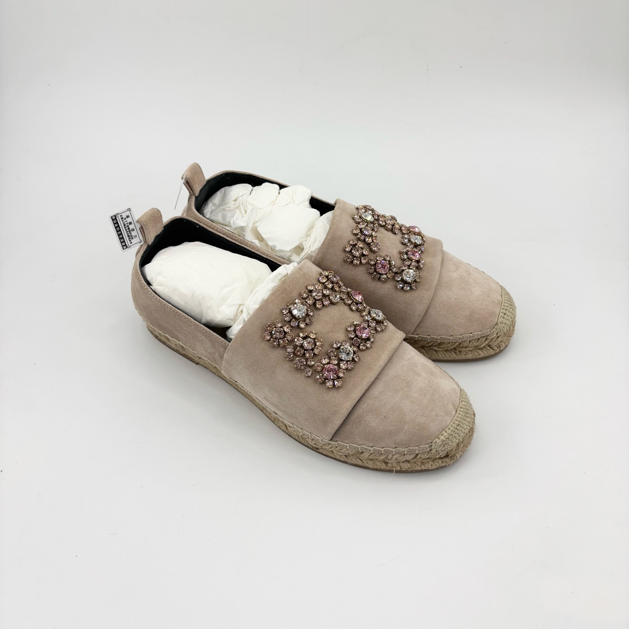 95新 Roger Vivier/罗杰·维威耶 36码粉色钻扣渔夫鞋/TT250065