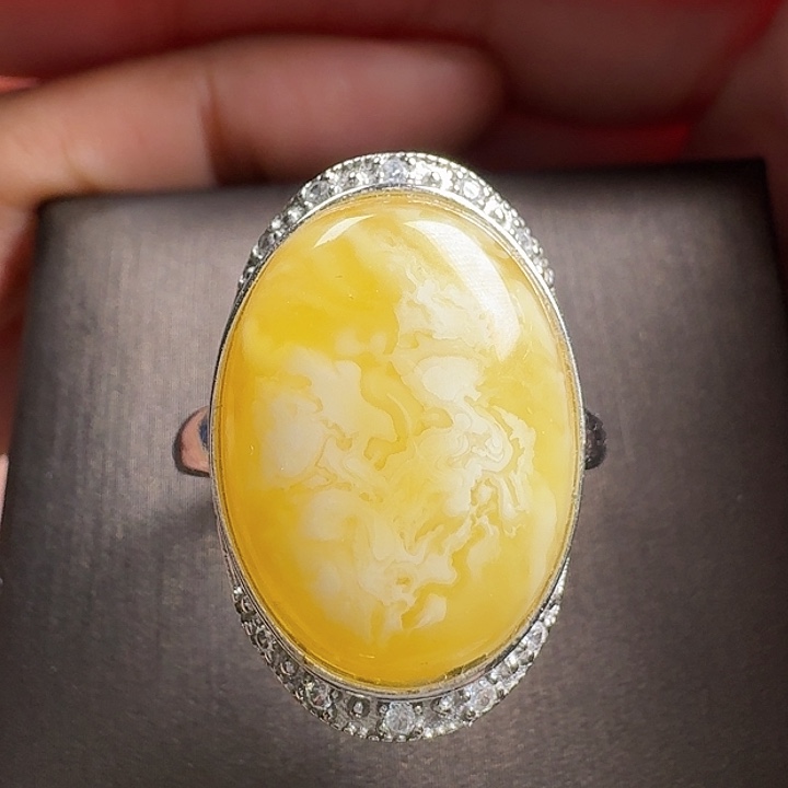 蜜蜡银S925镶嵌戒指戒指