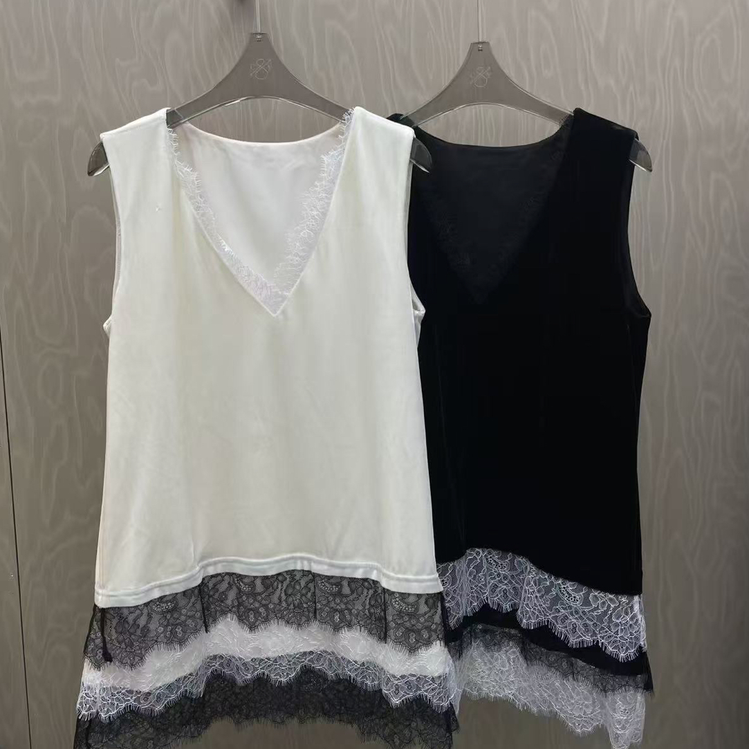 D50695高品百搭洋气丝绒蕾丝拼接背心