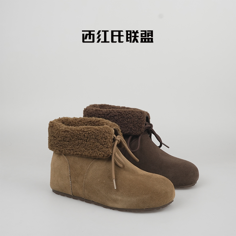 【西红氏联盟】冬季新款一脚蹬舒适加绒加厚羊毛保暖防滑雪地靴