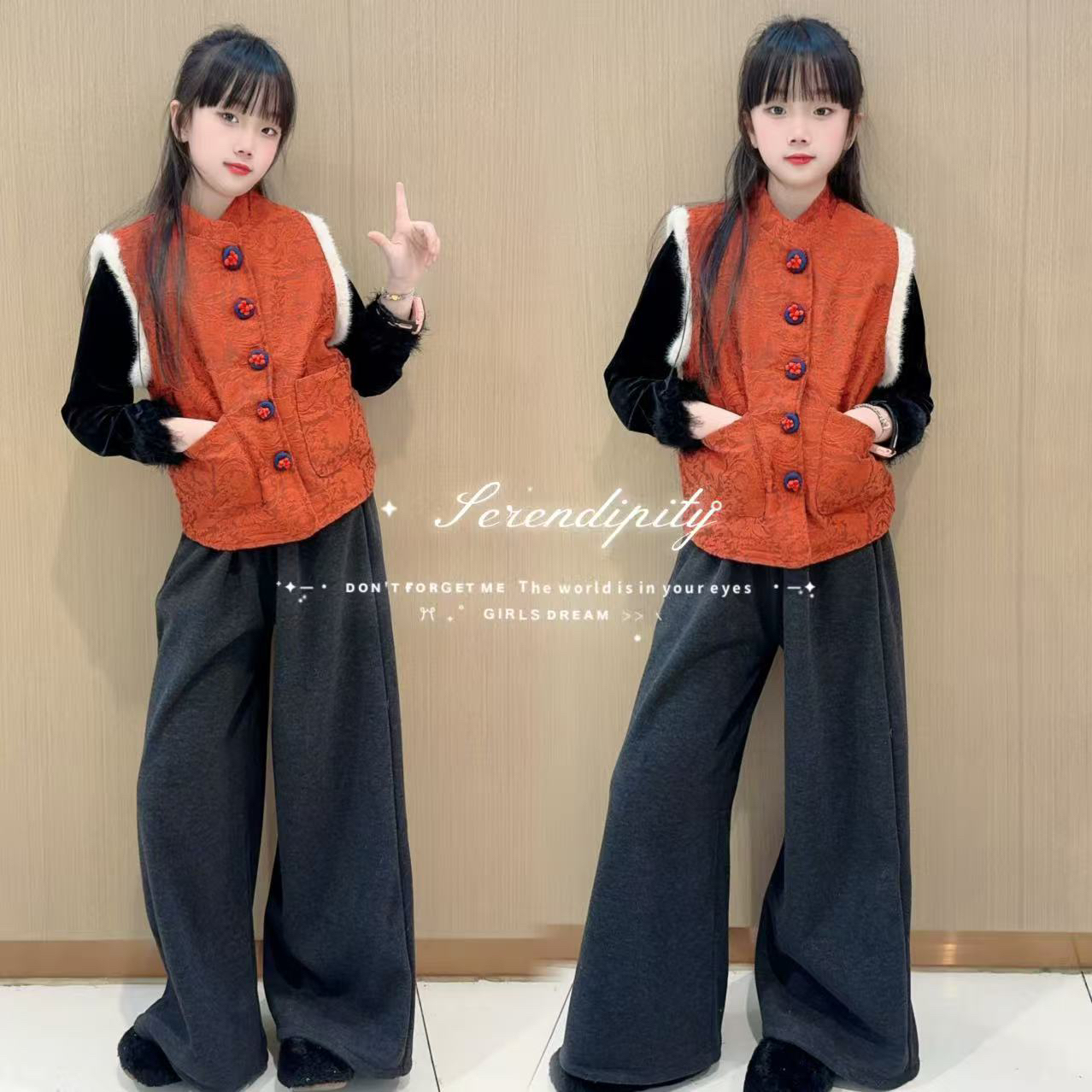 女童套装2025新款冬季儿童衣服新中式国风冬装女大童拜年服巨好看