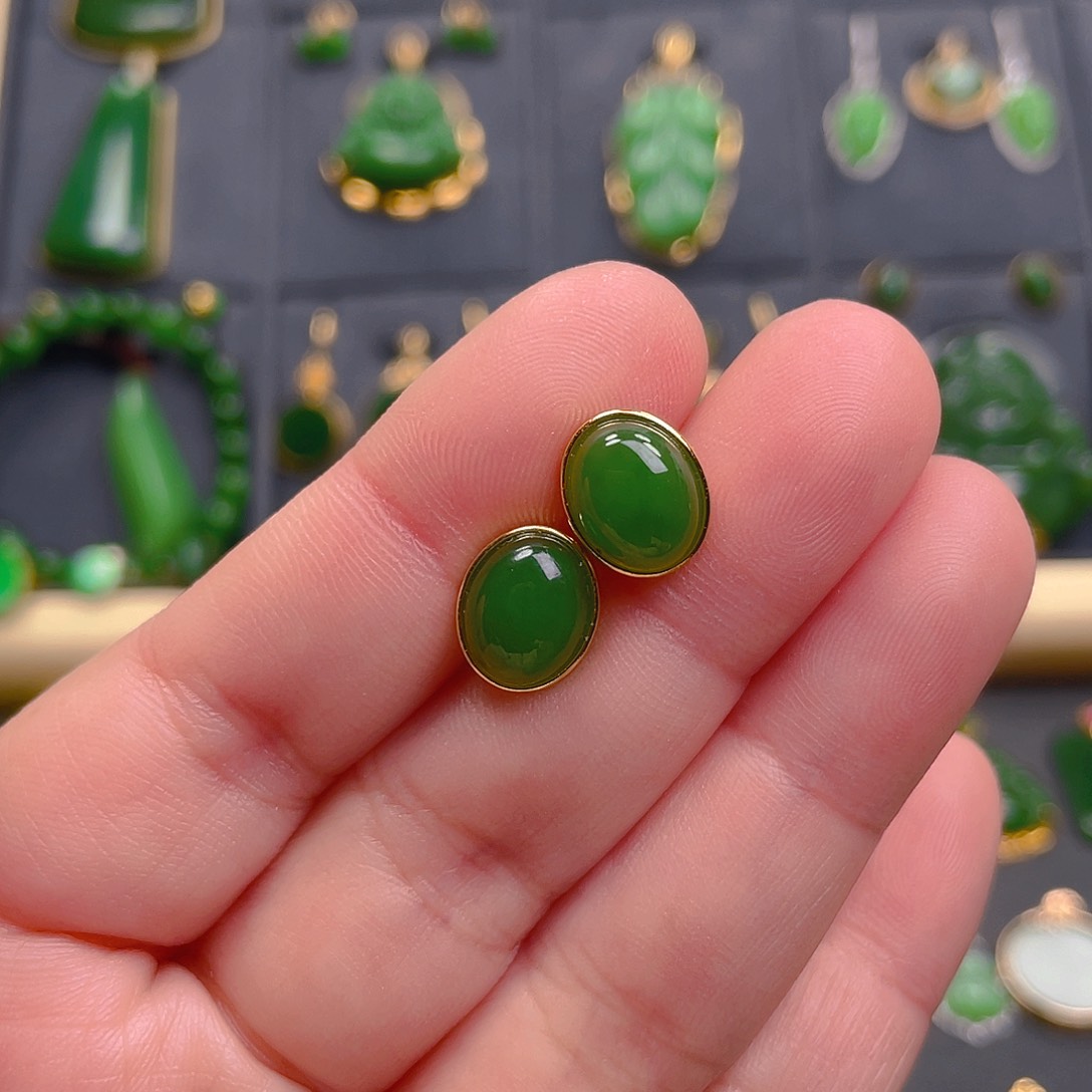 和田玉耳饰银S925镶嵌尹*88