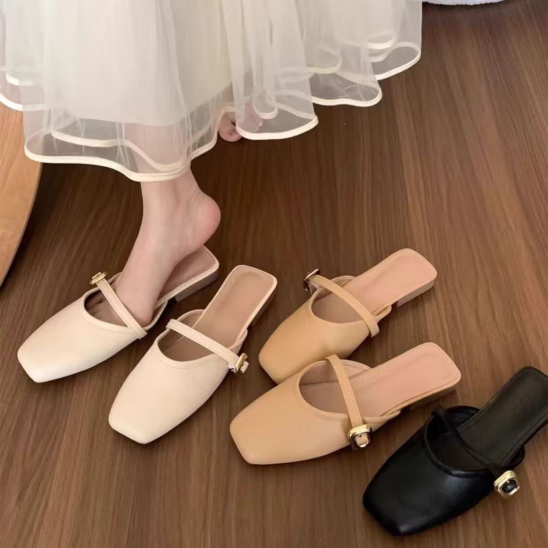 时尚网红夏季半包头拖鞋女夏外穿软底懒人一脚蹬浅口百搭法式单鞋