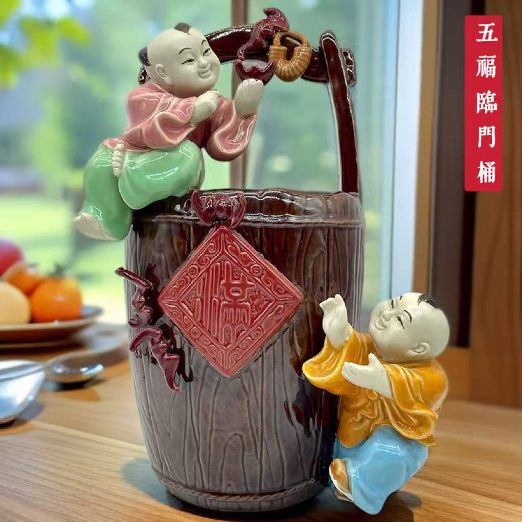 MEITAO/美陶中式家居人物陶制雕塑装饰品可作新年贺礼的童趣公仔