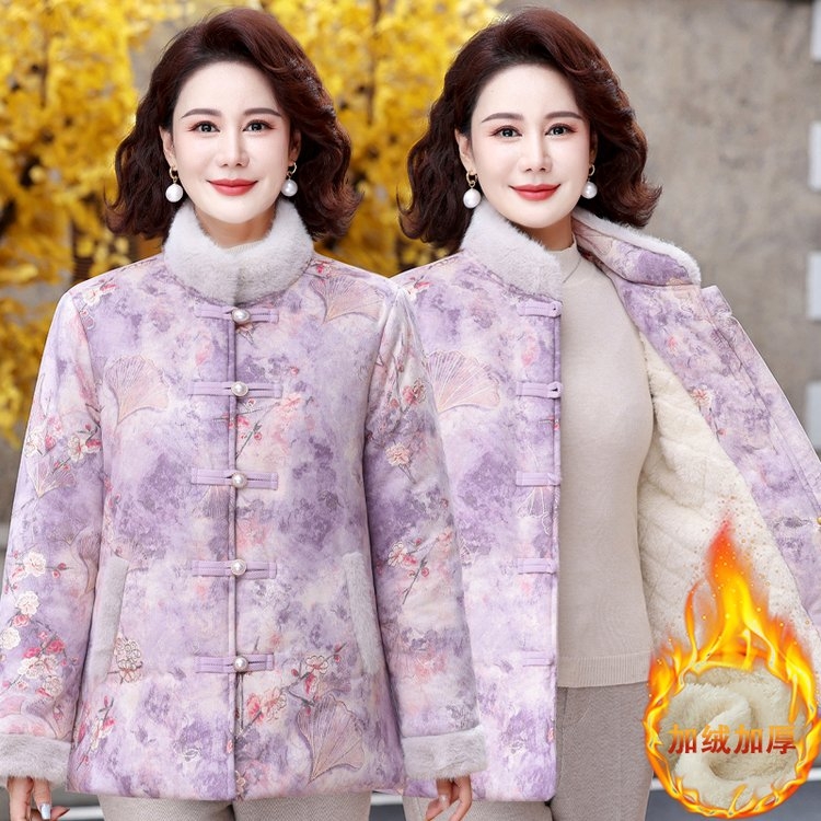冬季新中式国风棉衣新款盘扣棉服外套中老年妈妈加绒加厚保暖棉袄