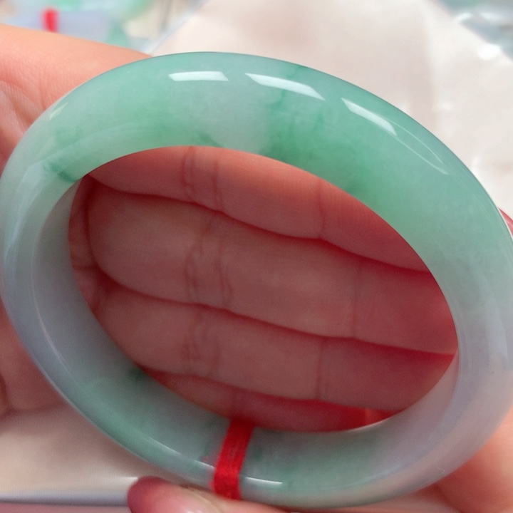 翡翠手镯未镶嵌冰胶绿花14