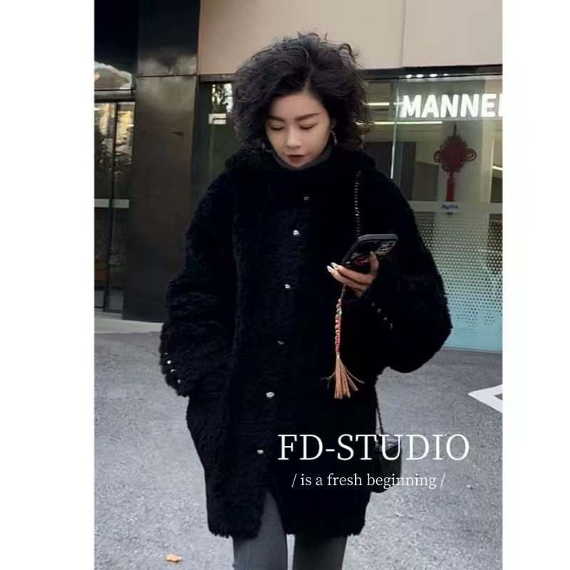  【梵町定制】FD29707秋冬新款连帽羊毛外套宽松百搭