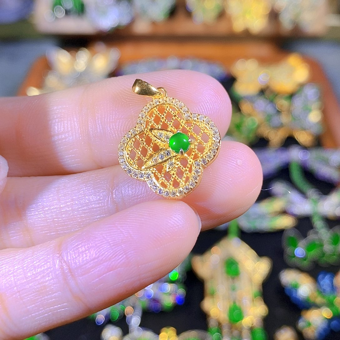 吊坠(不含链)银S925镶嵌翡翠