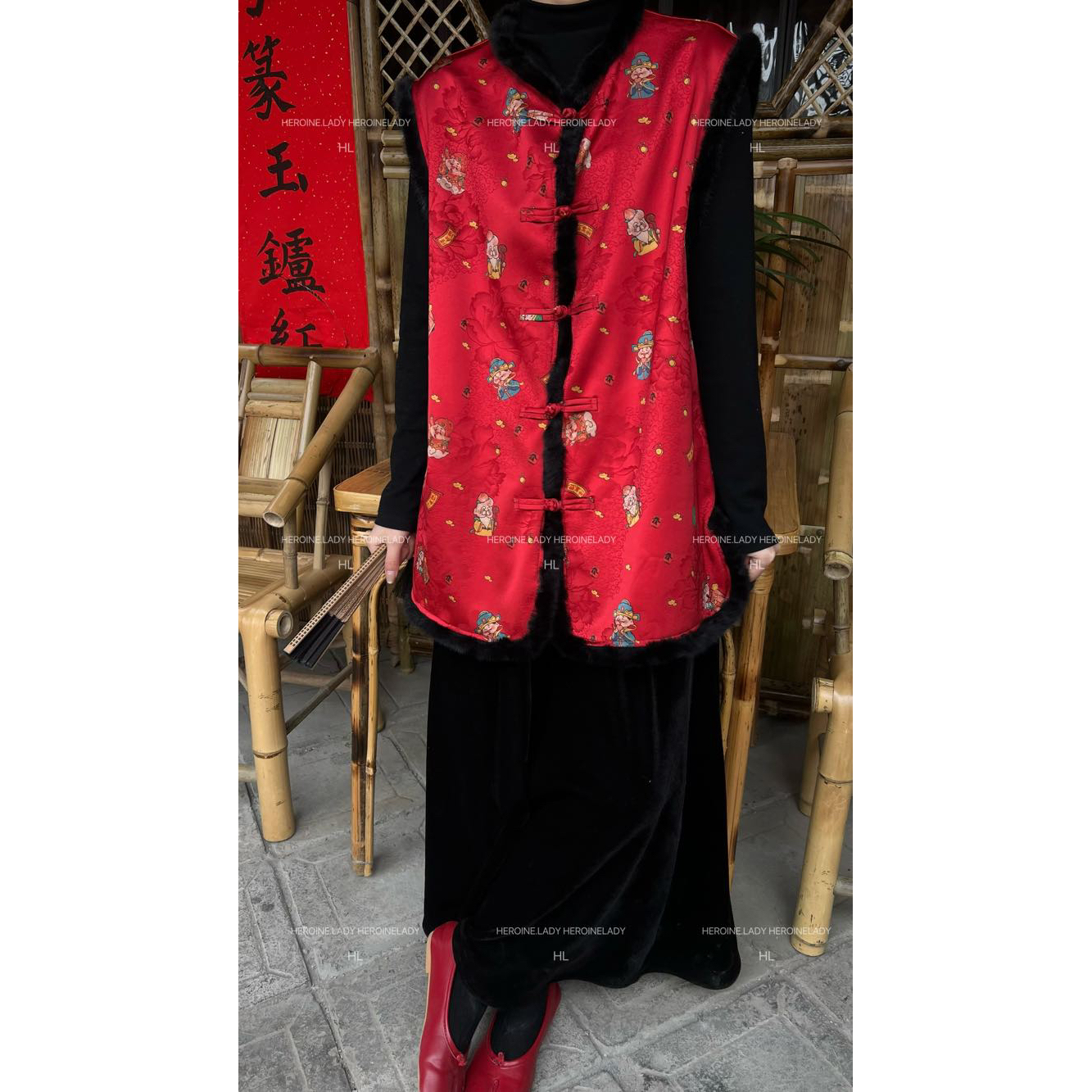 【迎财神】HL冬新年拜年宽松中国风财神喜庆过年百搭加绒中式外套