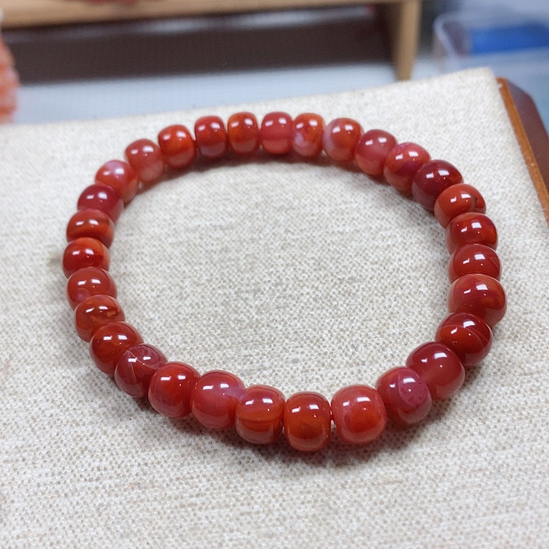 南红玛瑙未镶嵌手串卡8冰飘火焰