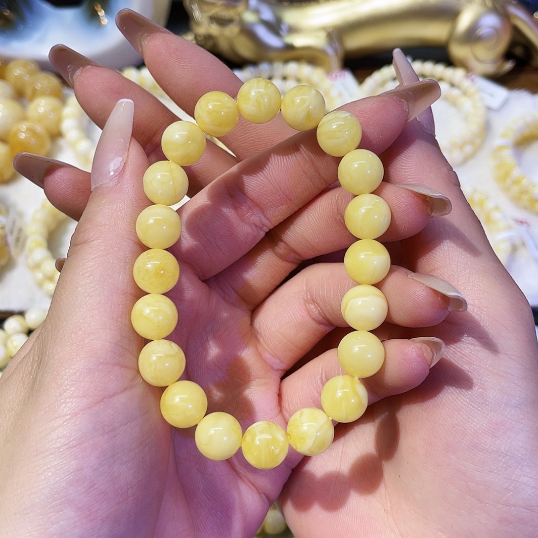 手串蜜蜡未镶嵌10mm 浓白瓷白虎皮拉丝