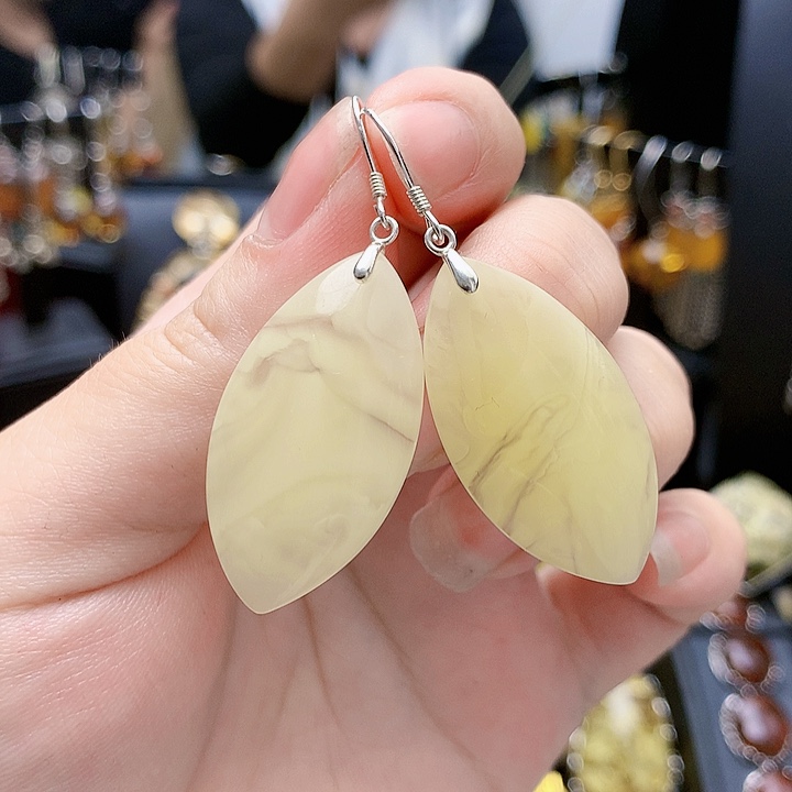 琥珀裸石银S925镶嵌耳坠