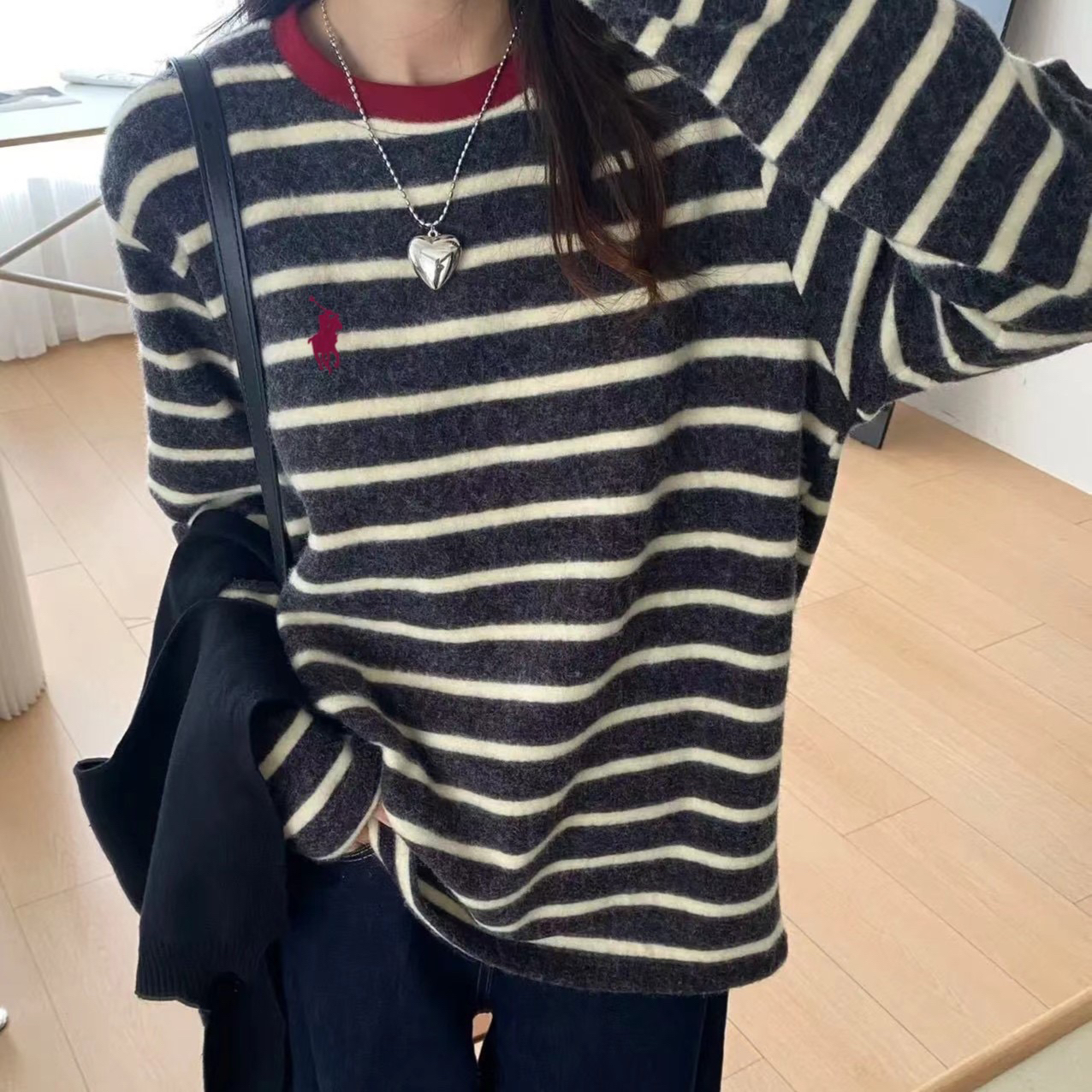 加绒「慵懒风」长袖-【男女同款】条纹保仿兔毛绒软懦感24239