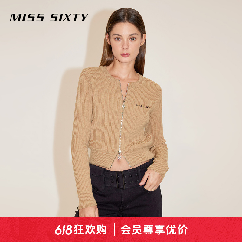 Miss Sixty春季新款毛织外套女双头拉链简约休闲开衫百搭显瘦