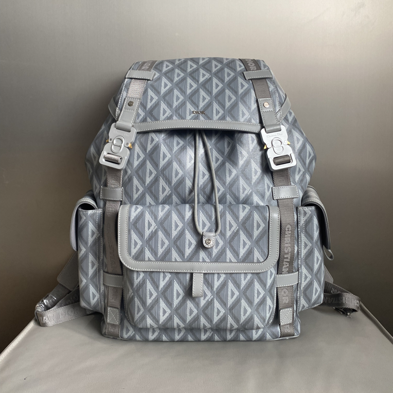 99新 DIOR/迪奥 CD Diamond系列灰色标志提花菱格双肩包hws174