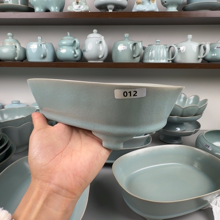 哈***尔摆件陶汝瓷水仙盆支钉烧仿古釉微瑕012