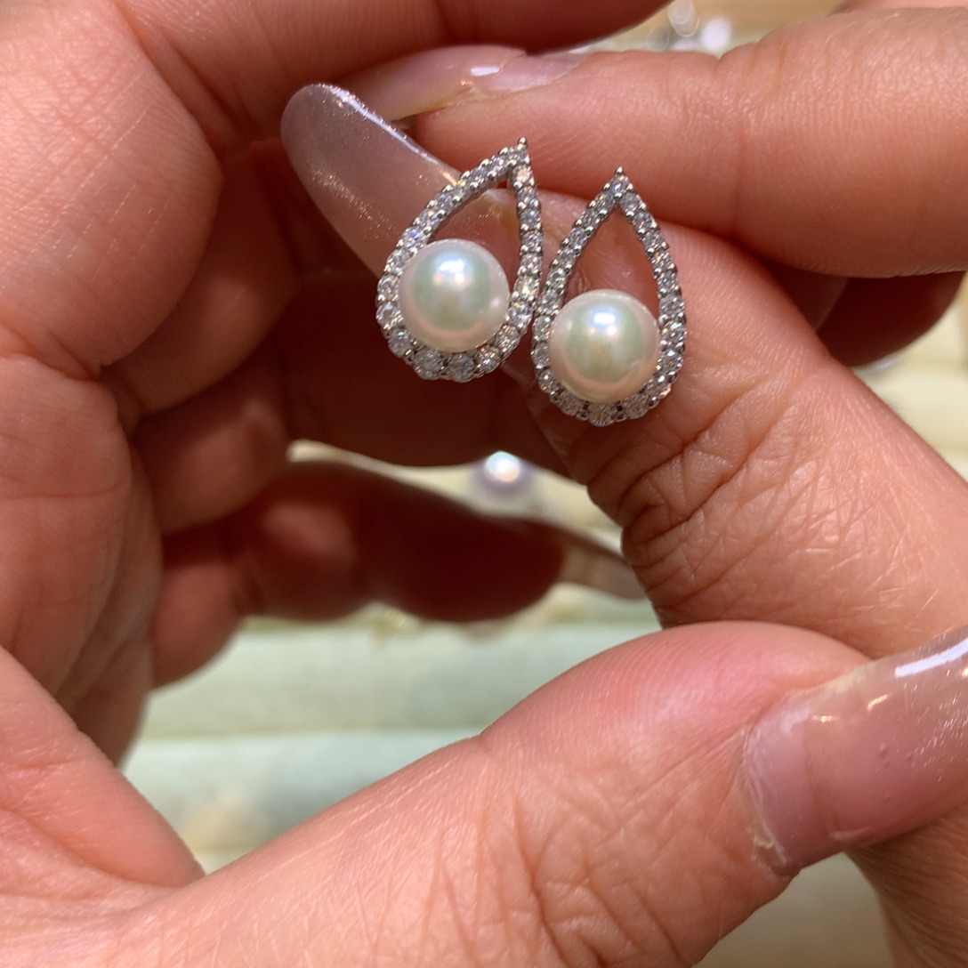 海水珍珠耳饰银S925镶嵌