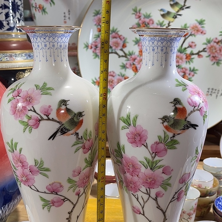 磊***哥景德镇陶瓷花鸟花瓶1对