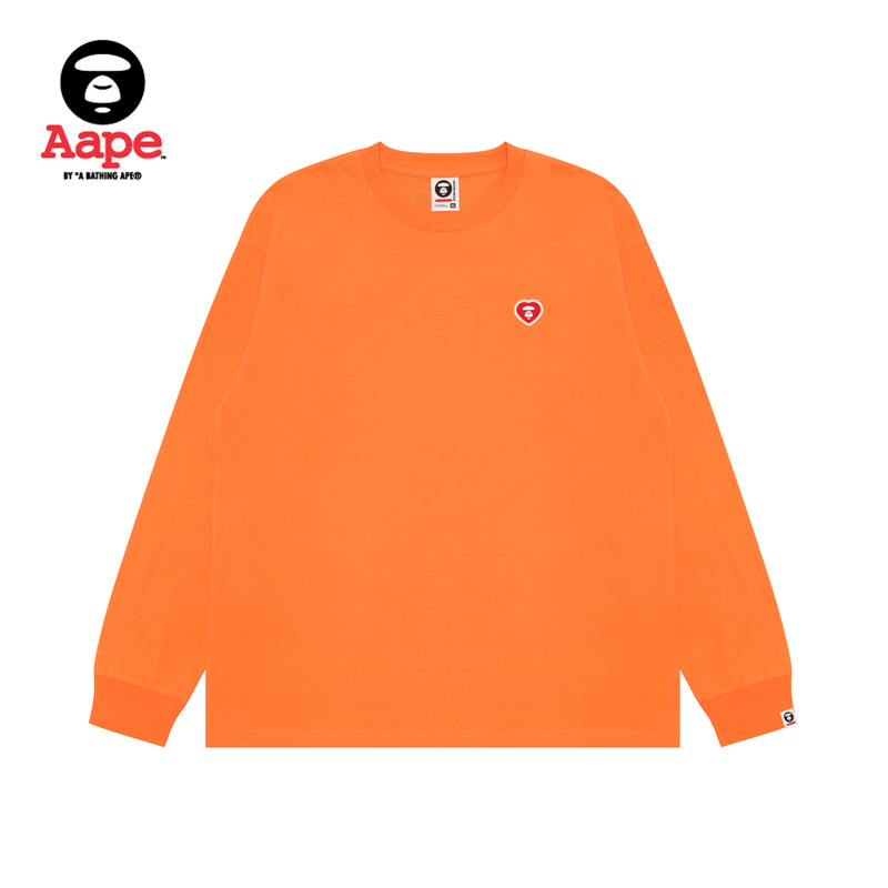 Aape旗舰店男装春夏心型猿人徽章舒适简约纯色圆领长袖T恤1815XXQ