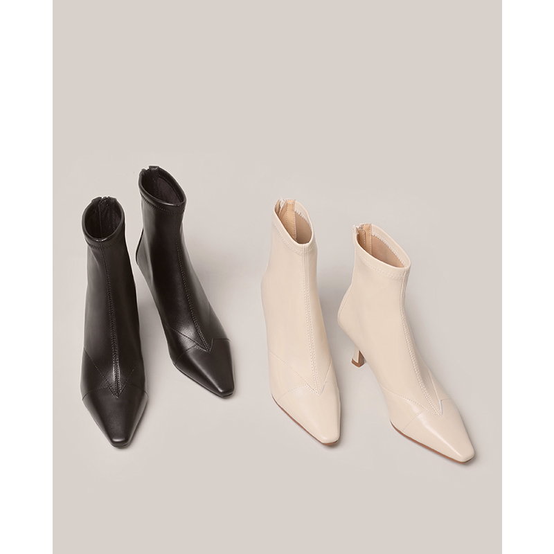 Shoemaker Queen秋冬真皮尖头细跟短靴女高跟鞋方头靴子气质单靴