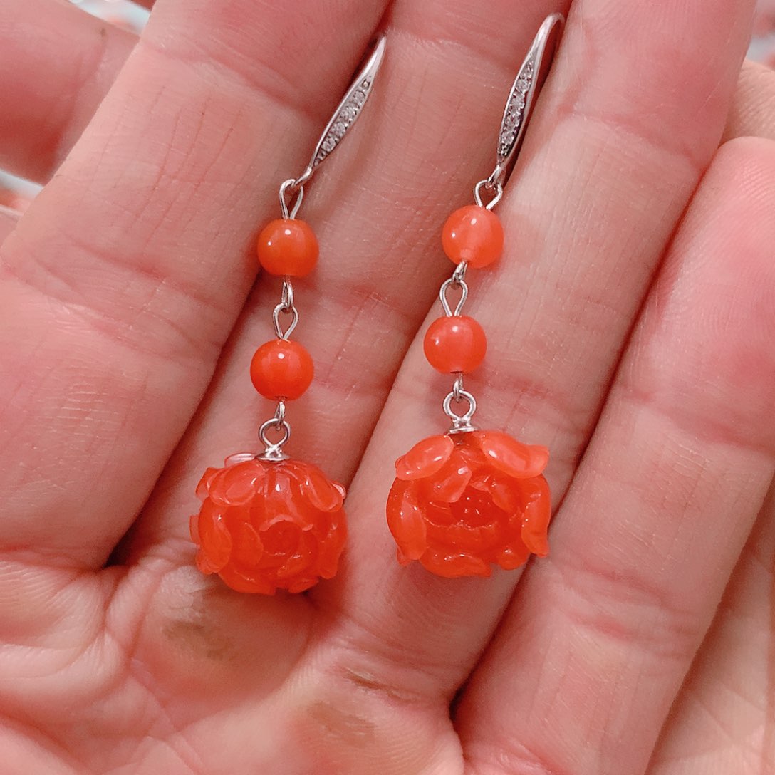 南红玛瑙耳坠银S925镶嵌