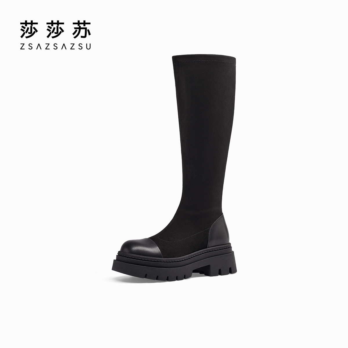 莎莎苏秋冬高粗跟厚底高筒弹力靴女时尚百搭长靴瘦瘦靴ZA54579-41