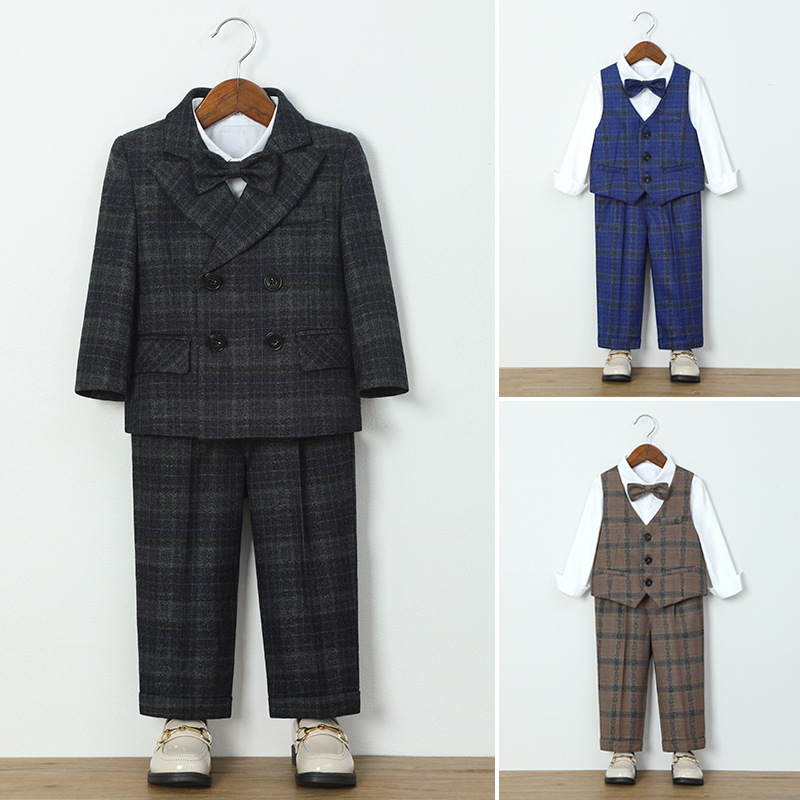 【比奇堡西装】儿童西装套装秋冬格子绅士西服花童周岁男宝主持人