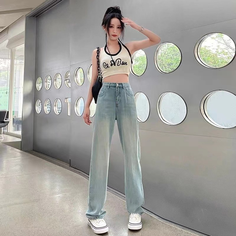 乔子（对）高腰牛仔裤女2025新款阔腿拖地裤