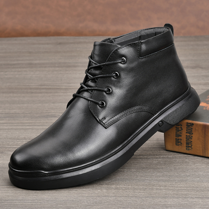 马丁靴加棉保暖羊毛皮毛一体真皮头层牛皮休闲棉鞋冬季中帮男靴