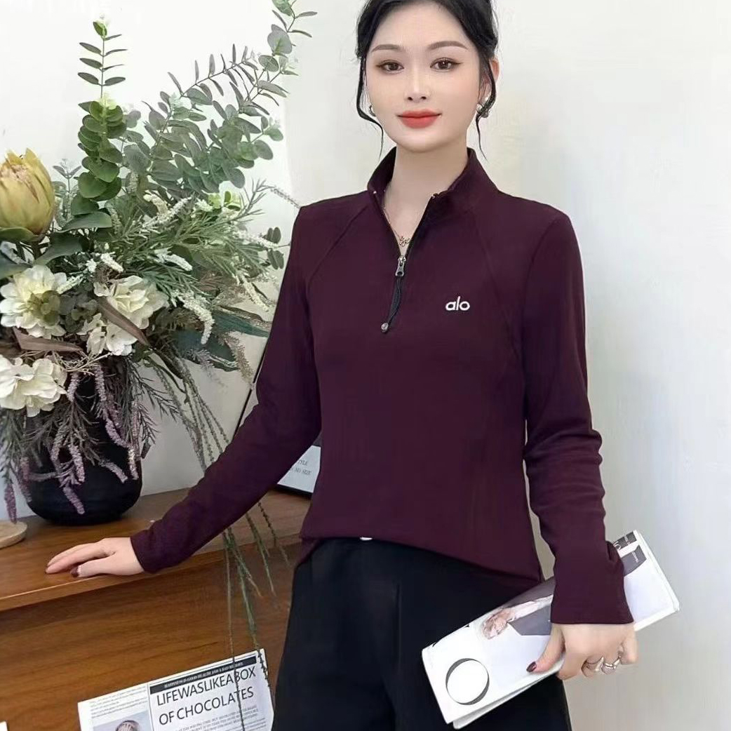 女士加厚半拉链打底衫秋冬新款刺绣字母上衣洋气休闲9961