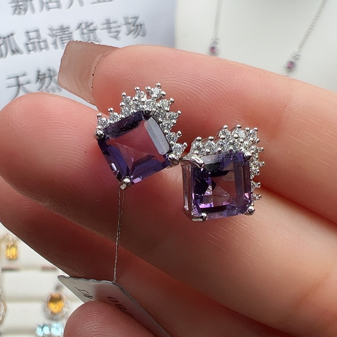 银S925镶嵌紫晶耳饰