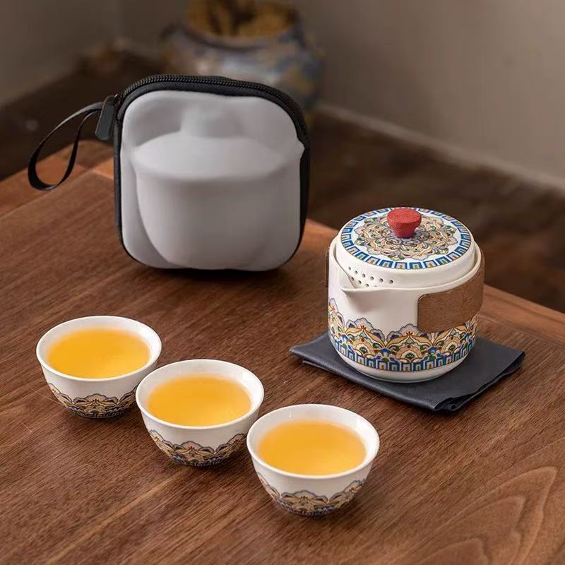 便携旅行茶具套装户外陶瓷功夫泡茶杯防烫旅游家用G2161