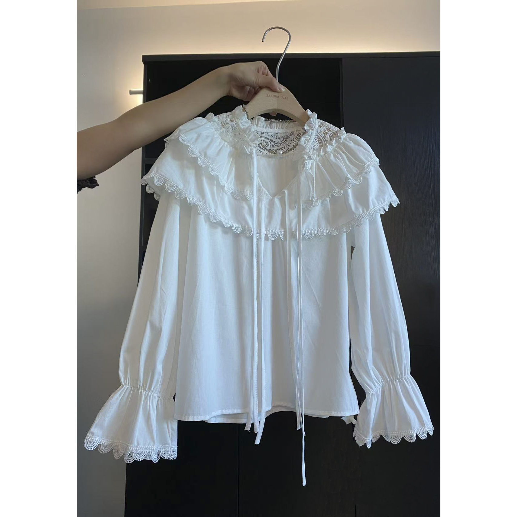 璎婲sᴀᴋᴜʀᴀ【暖日序章】媛法式V领双层花边拼接甜美气质长袖衬衫