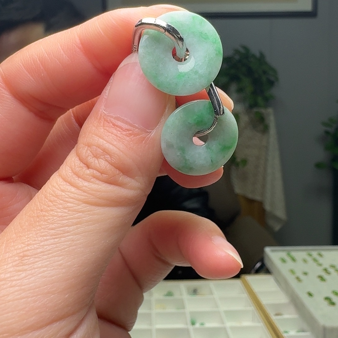 翡翠银S925镶嵌耳饰天然