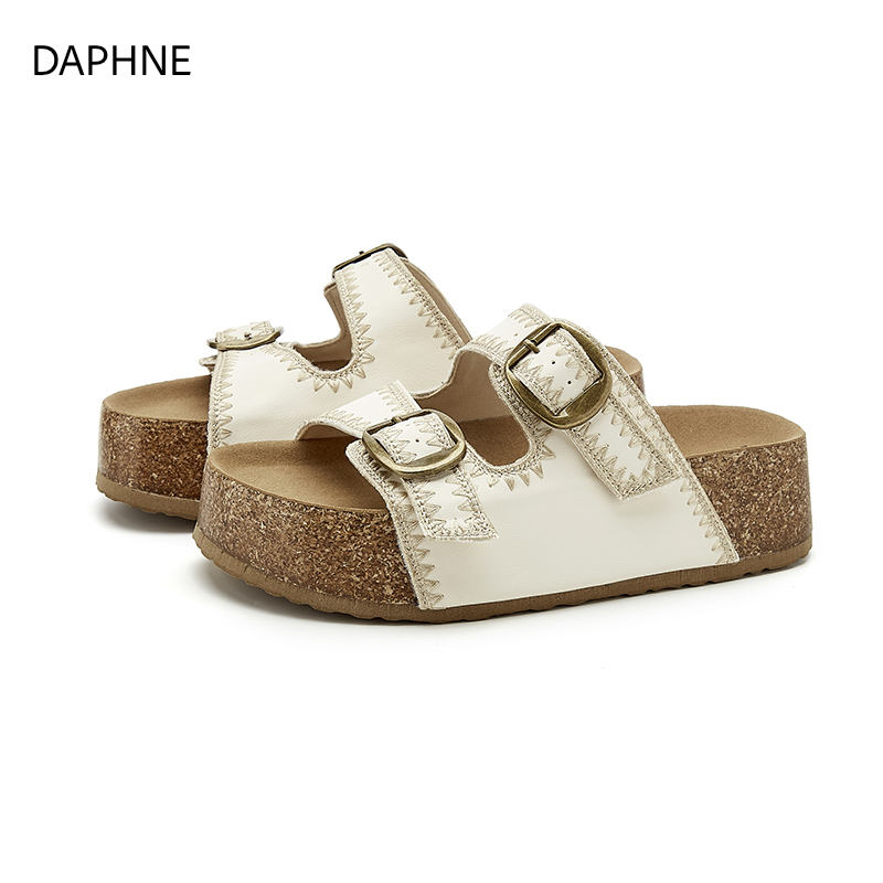 达芙妮少女风圆头时装凉鞋复古勃肯凉鞋软底女士厚底夏季