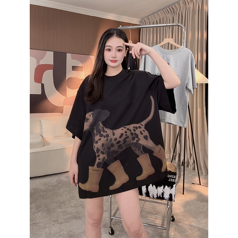 斑点小狗T恤女2025夏季新款宽松遮屁股大版时尚休闲百搭