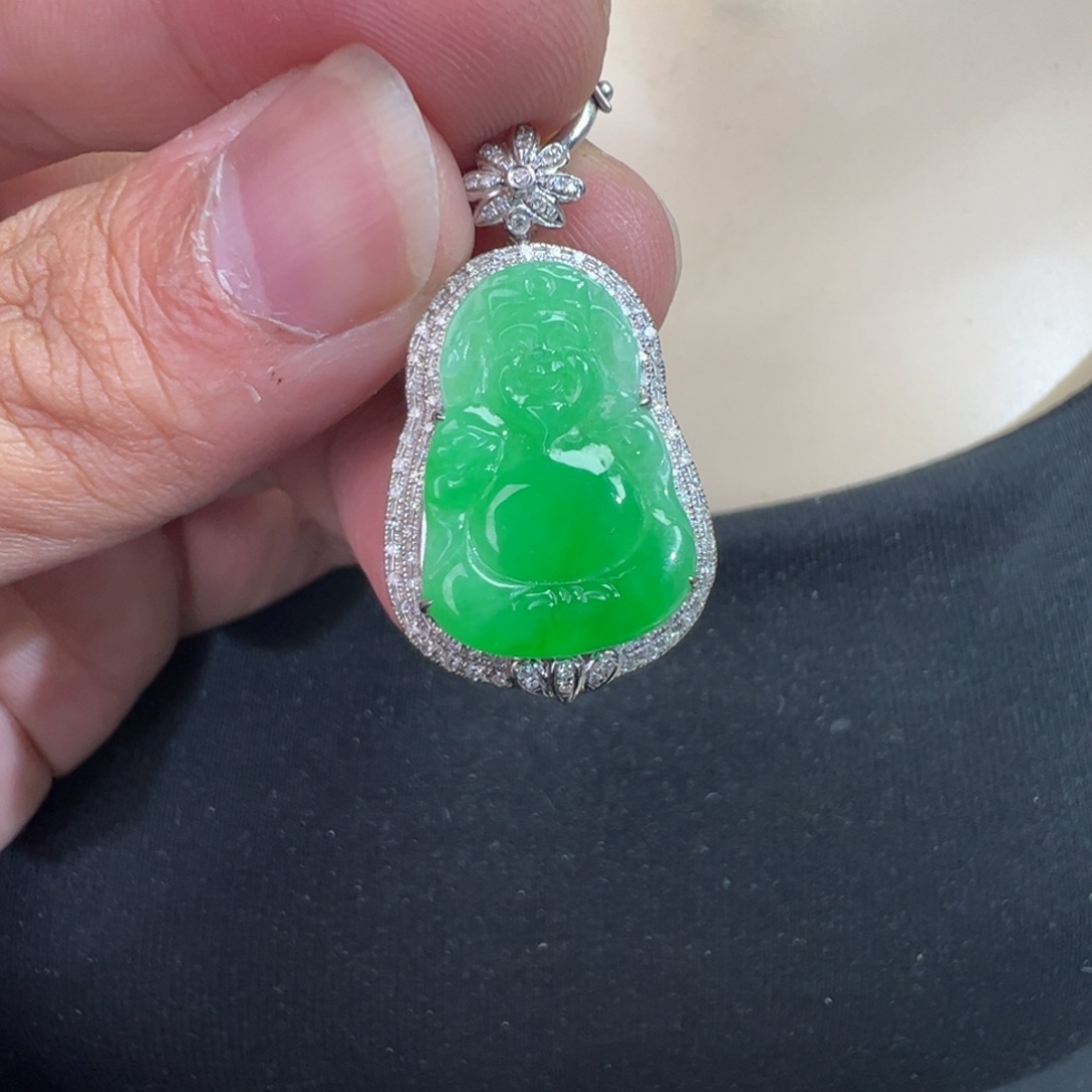 翡翠18K金镶嵌吊坠(不含链)