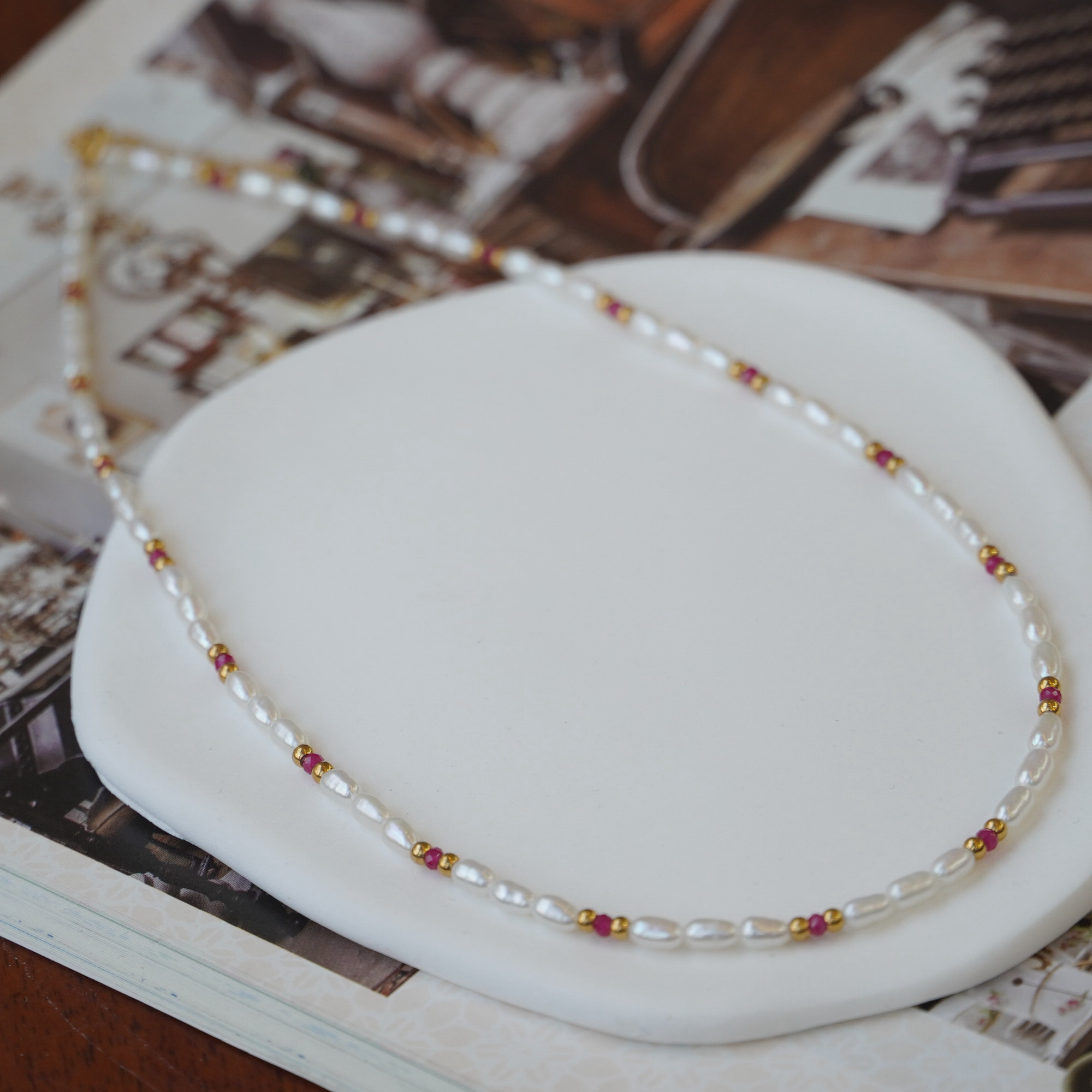 合金项链 合金 珠光宝气 复古彩色小众不褪色珠珠项链