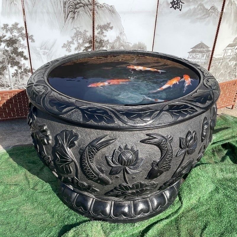青石鱼缸户外庭院养鱼适用可作花盆门海大缸